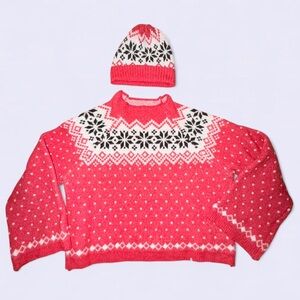 No Boundaries Red Snowflake Sweater & Beanie Set — XXL (20)